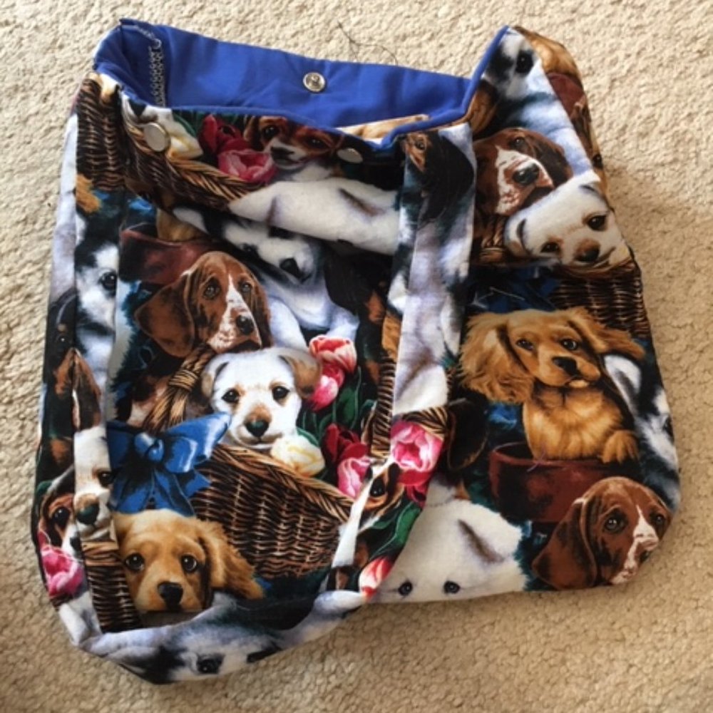 CUTE****Handmade Dog Print Cloth Fabric Lined Bag Dbl Snap Closure - Picture 5 of 6